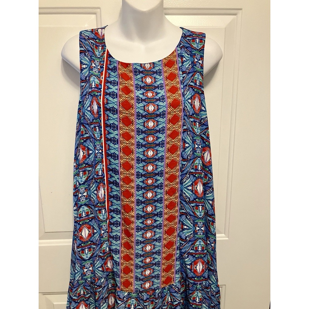 Izzy &‎ Lola Blue Red Boho Geo Print Short Dress Size Large Women’s